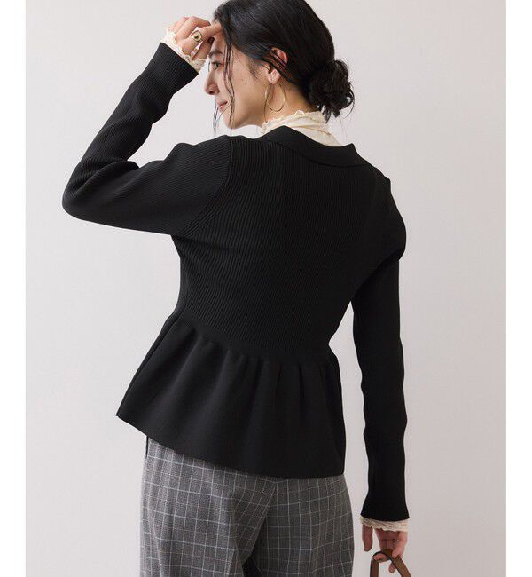 VIS「【洗える】襟付きペプラムカーディガン」|カーディガン|