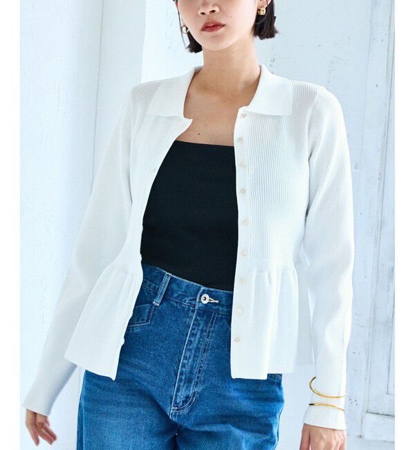 VIS「【洗える】襟付きペプラムカーディガン」|カーディガン|