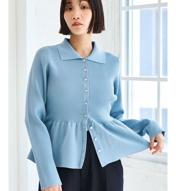 VIS「【洗える】襟付きペプラムカーディガン」|カーディガン|