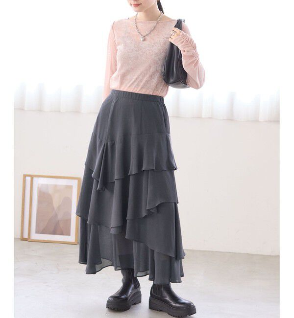 VIS「花柄アソート楊柳ティアードスカート」|スカート|