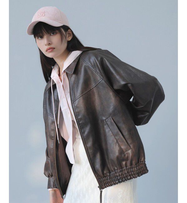 VIS「合皮＆スエードライクジップアップブルゾン」|ブルゾン・スタジャン|ブラウン系(21)
