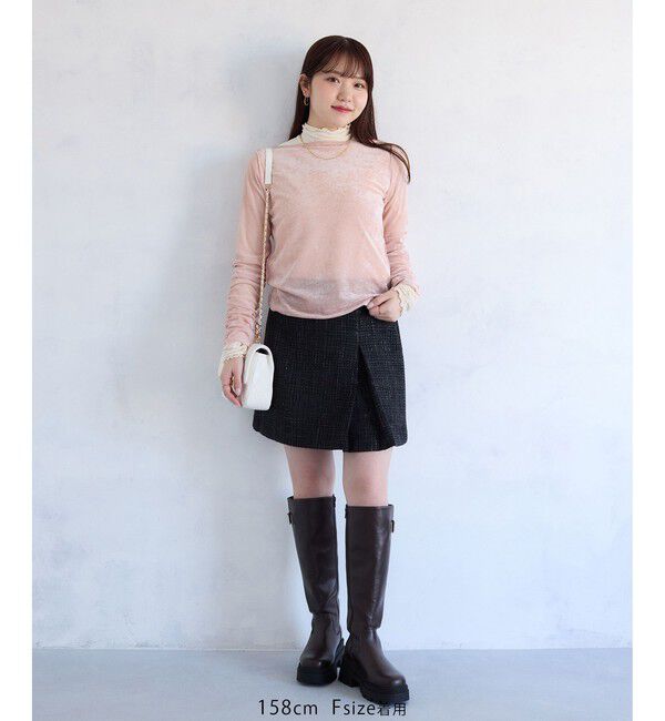 VIS「【2WAY】花柄＆無地アソート袖シャーリングベロアカーディガン」|カーディガン|