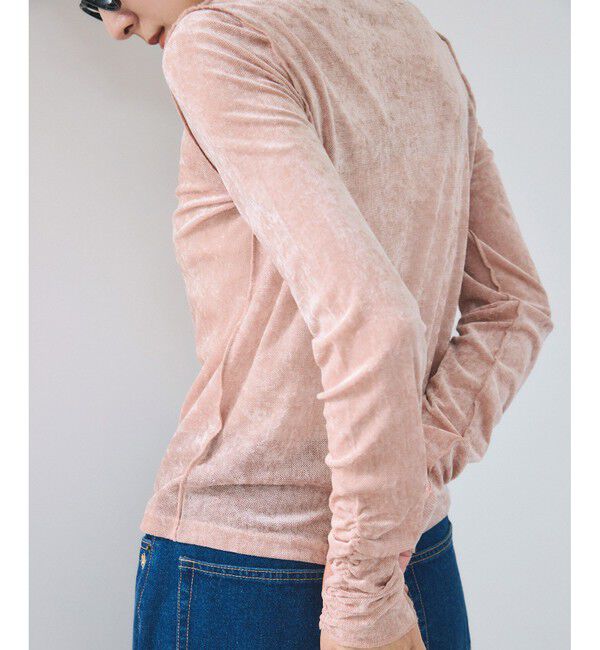 VIS「【2WAY】花柄＆無地アソート袖シャーリングベロアカーディガン」|カーディガン|