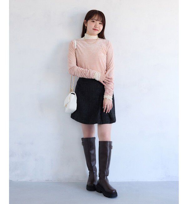 VIS「【2WAY】花柄＆無地アソート袖シャーリングベロアカーディガン」|カーディガン|