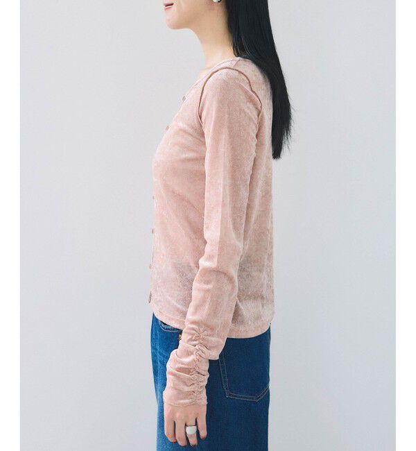 VIS「【2WAY】花柄＆無地アソート袖シャーリングベロアカーディガン」|カーディガン|