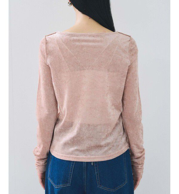 VIS「【2WAY】花柄＆無地アソート袖シャーリングベロアカーディガン」|カーディガン|