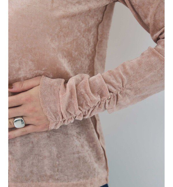 VIS「【2WAY】花柄＆無地アソート袖シャーリングベロアカーディガン」|カーディガン|