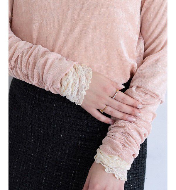 VIS「【2WAY】花柄＆無地アソート袖シャーリングベロアカーディガン」|カーディガン|