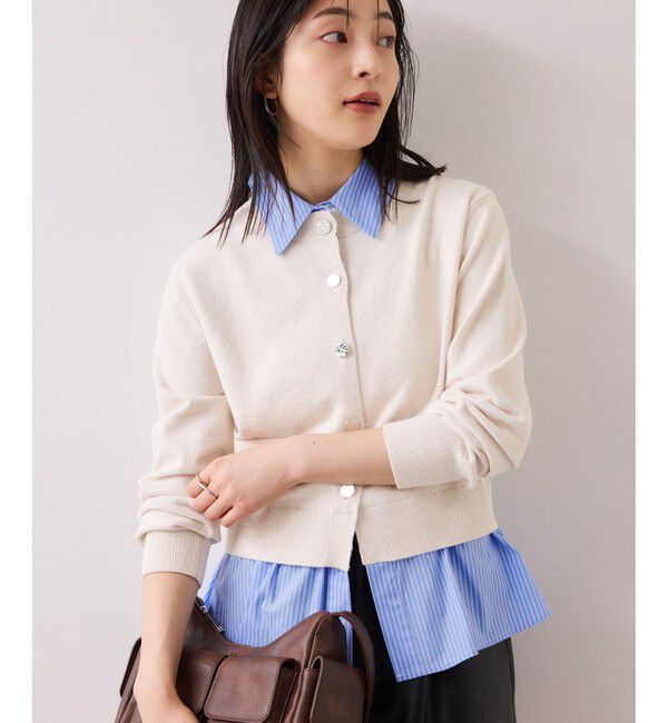 VIS「シャツレイヤード風メタルボタンカーディガン」|カーディガン|