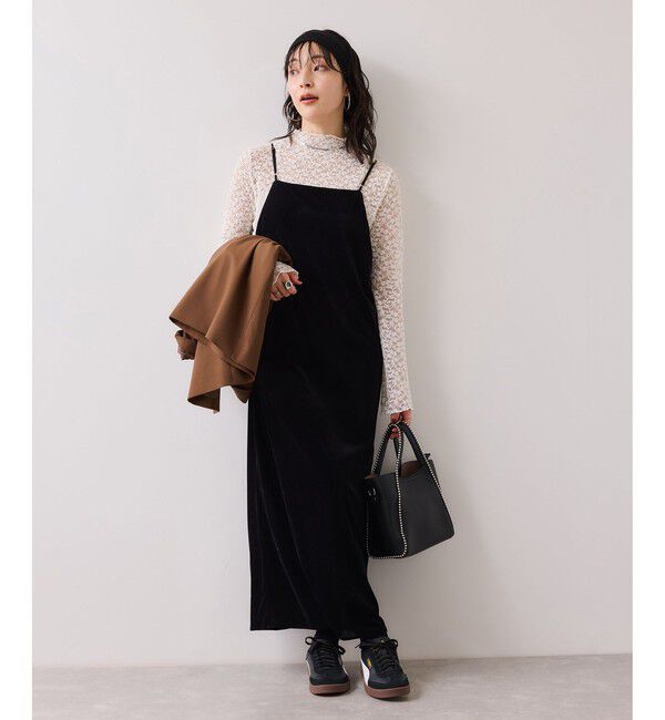 VIS「刺繍アソートベロアキャミワンピース/2WAY」|ワンピース|ブラック(01)
