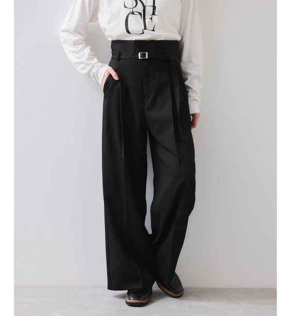 VIS「ベルトディテールタックワイドパンツ/イージーケア」|チノ|