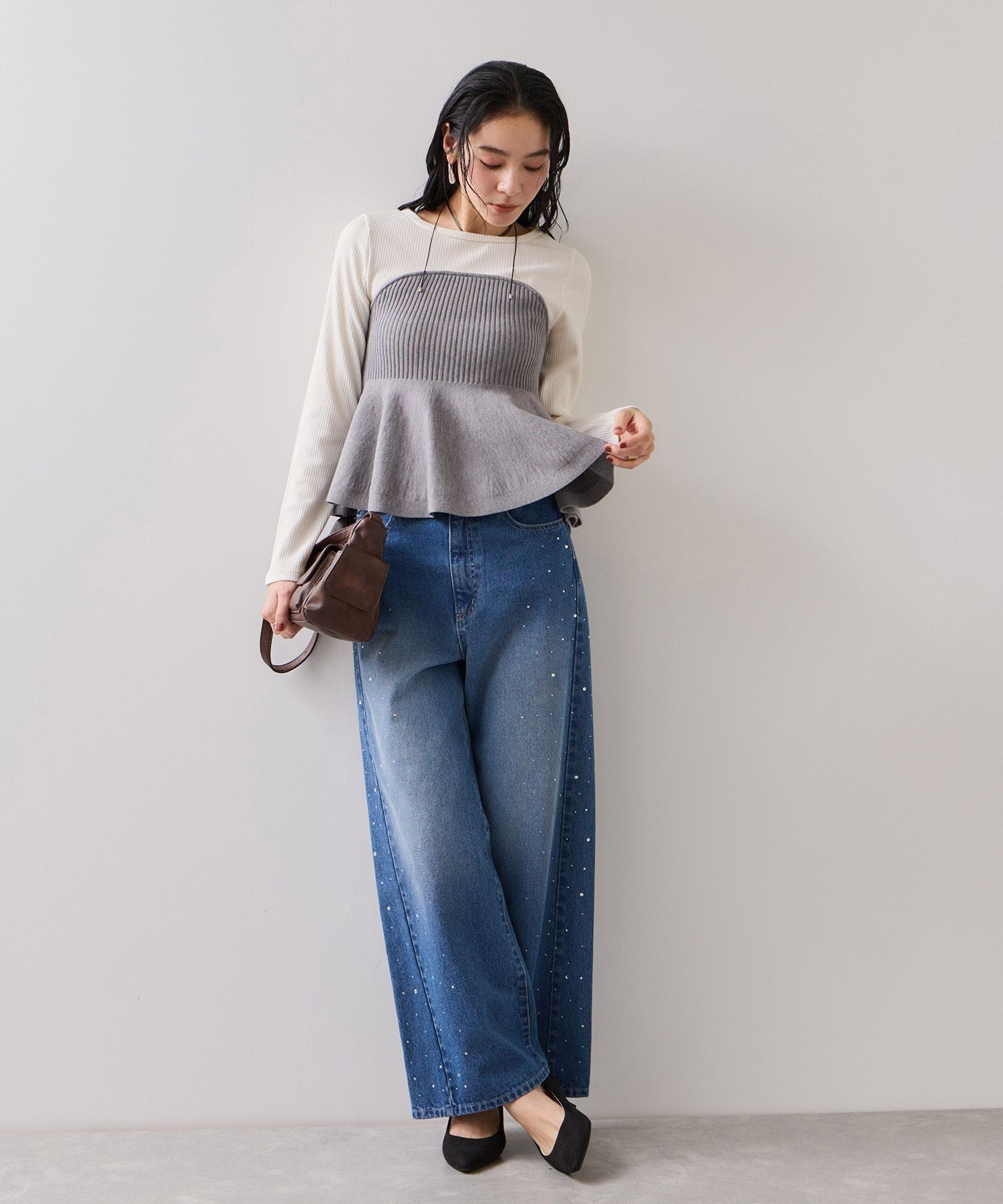 VIS「ペプラムニットドッキングプルオーバー」|ニット・セーター|