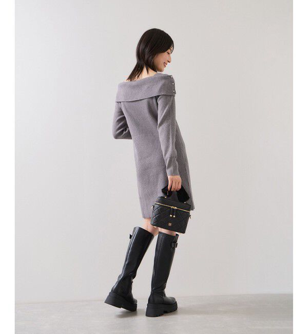 VIS「アシメオフショルリブニット美シルエットワンピース/着丈が選べる」|ワンピース|