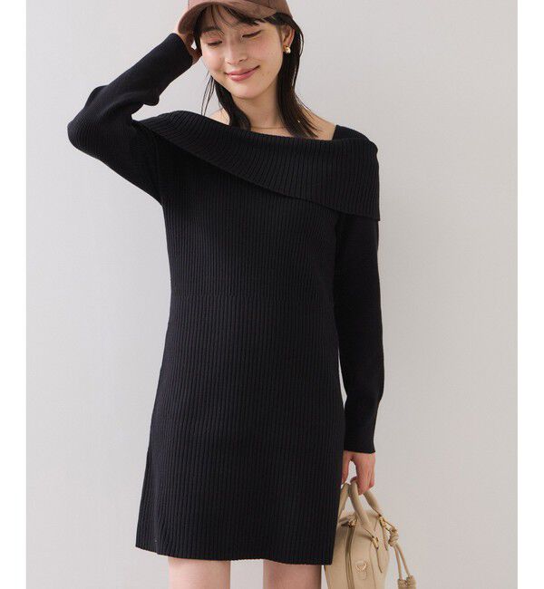 VIS「アシメオフショルリブニット美シルエットワンピース/着丈が選べる」|ワンピース|