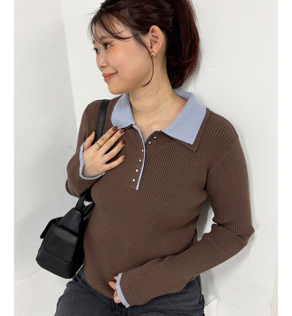 VIS「ダブルカラーポロニットトップス」|ニット・セーター|