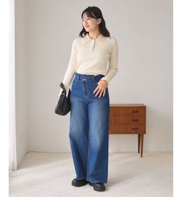 VIS「ダブルカラーポロニットトップス」|ニット・セーター|