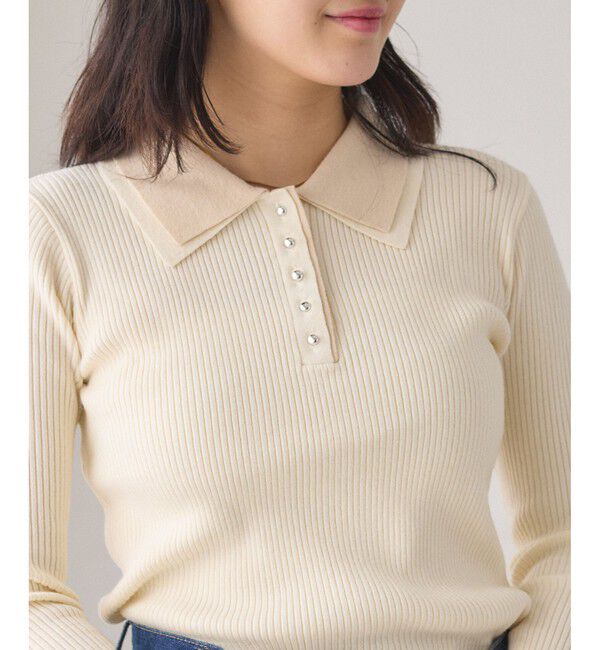 VIS「ダブルカラーポロニットトップス」|ニット・セーター|