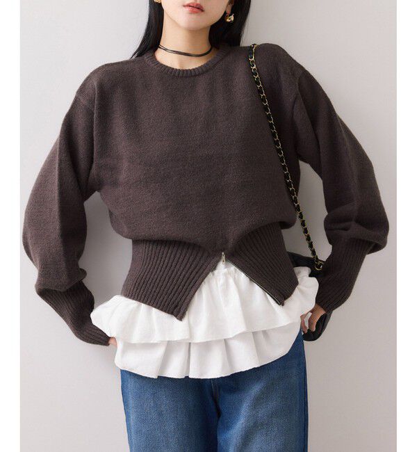 VIS「【WEB限定】裾ジップニットプルオーバー」|ニット・セーター|ブラウン(20)