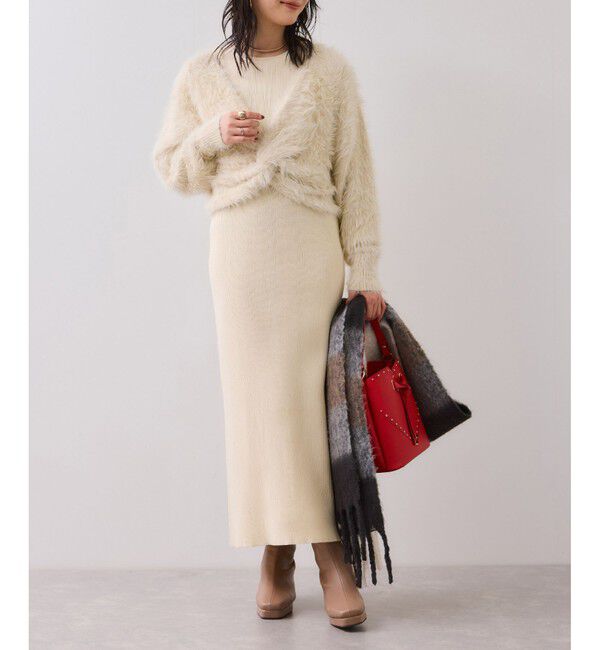 VIS「ねじりショートトップス付きロングニットワンピース/イージーケア」|ワンピース|