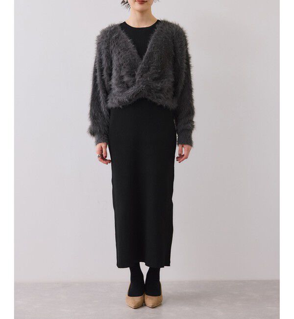 VIS「ねじりショートトップス付きロングニットワンピース/イージーケア」|ワンピース|