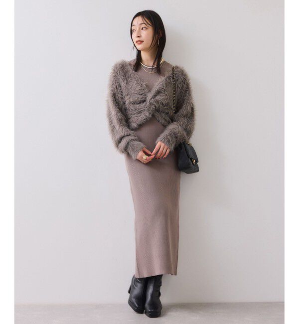 VIS「ねじりショートトップス付きロングニットワンピース/イージーケア」|ワンピース|