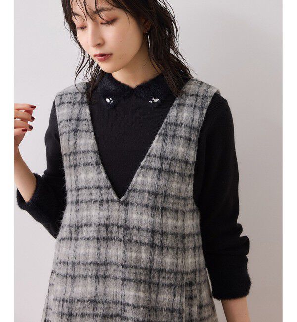 VIS「シャギーVネックミニ丈ジャンパースカート」|ワンピース|