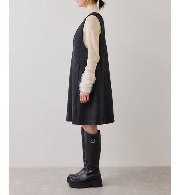 VIS「シャギーVネックミニ丈ジャンパースカート」|ワンピース|