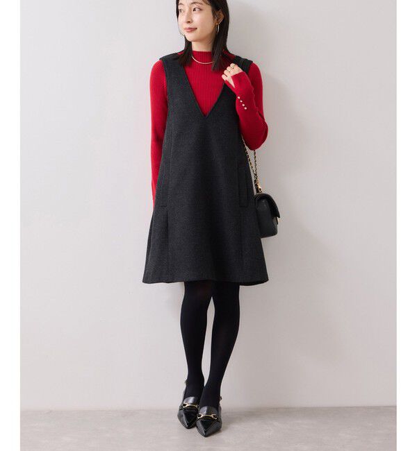 VIS「シャギーVネックミニ丈ジャンパースカート」|ワンピース|