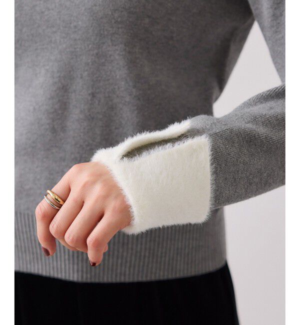 VIS「ビジュー付きシャギーカラーニットトップス」|ニット・セーター|