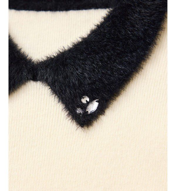 VIS「ビジュー付きシャギーカラーニットトップス」|ニット・セーター|