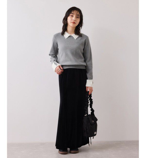 VIS「ビジュー付きシャギーカラーニットトップス」|ニット・セーター|