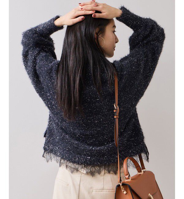 VIS「ラメフェザー裾レースハイネックニット」|ニット・セーター|