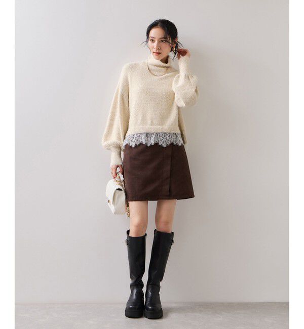 VIS「ラメフェザー裾レースハイネックニット」|ニット・セーター|