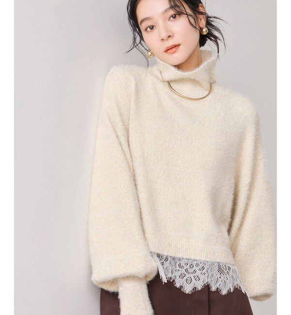 VIS「ラメフェザー裾レースハイネックニット」|ニット・セーター|