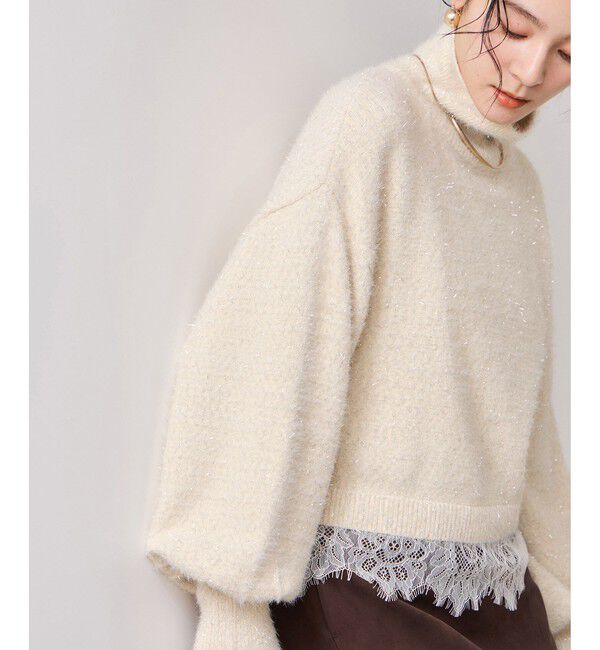 VIS「ラメフェザー裾レースハイネックニット」|ニット・セーター|