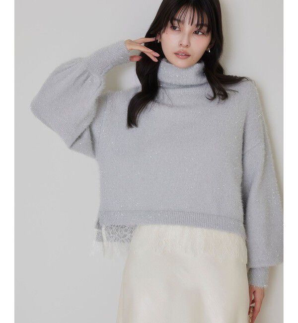 VIS「ラメフェザー裾レースハイネックニット」|ニット・セーター|