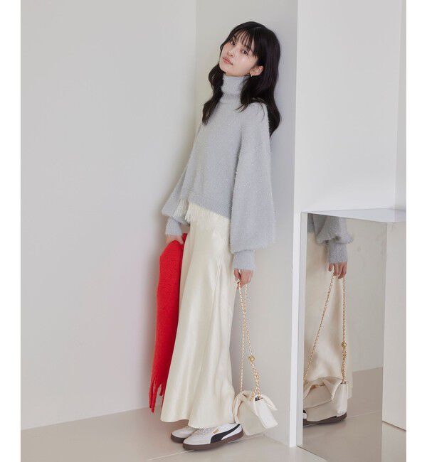 VIS「ラメフェザー裾レースハイネックニット」|ニット・セーター|