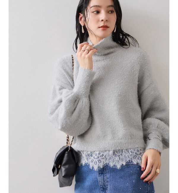 VIS「ラメフェザー裾レースハイネックニット」|ニット・セーター|