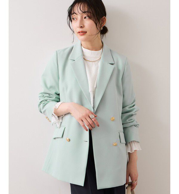 VIS「【美easy】コンフォート金ボタンジャケット/イージーケア・UVケア・セットアップ対応」|テーラードジャケット|ライトグリン(33)