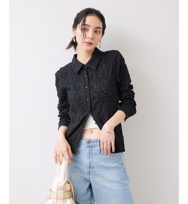 VIS「ストレッチレースジャガード衿付きカーディガン」|カーディガン|