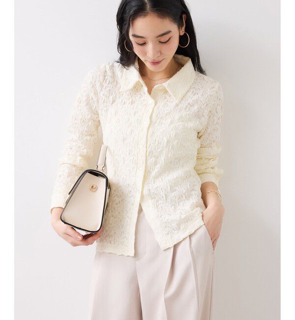 VIS「ストレッチレースジャガード衿付きカーディガン」|カーディガン|オフホワイト(15)