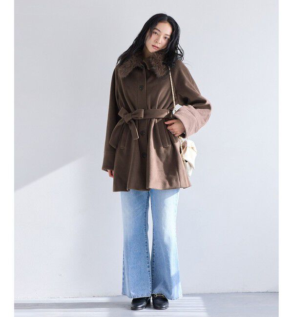 VIS「ファー付きAラインステンコート」|ステンカラーコート|