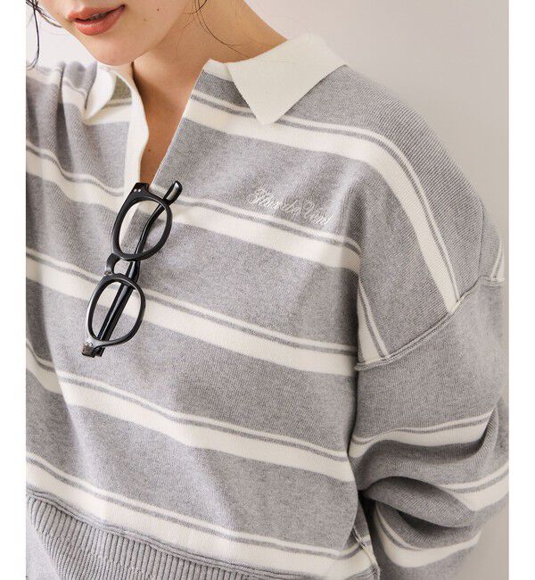 VIS「ワンポイント刺繍ポロニットプルオーバー」|ニット・セーター|