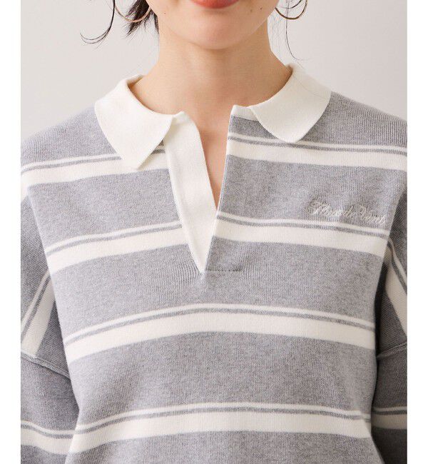 VIS「ワンポイント刺繍ポロニットプルオーバー」|ニット・セーター|