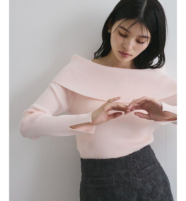 VIS「【WEB限定】オフショルダー風リブニットプルオーバー/イージーケア・UVケア」|ニット・セーター|