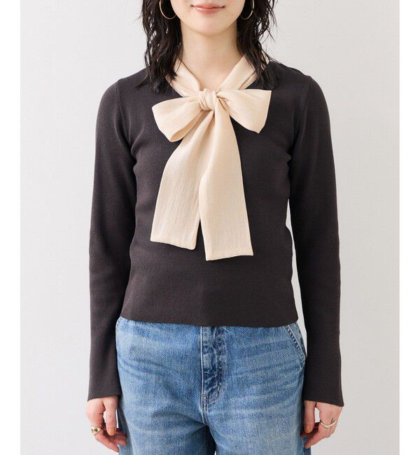 VIS「バイカラーリボンドッキングニット」|ニット・セーター|