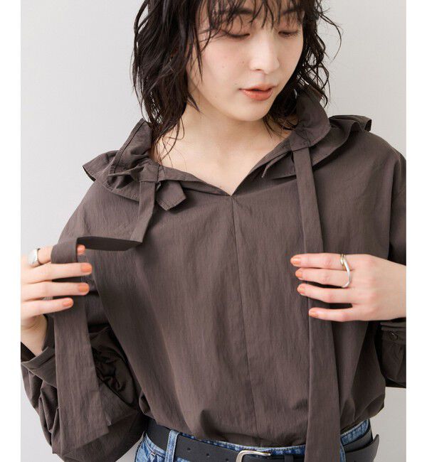 VIS「フリルネックブラウス」|シャツ・ブラウス|ブラウン(20)