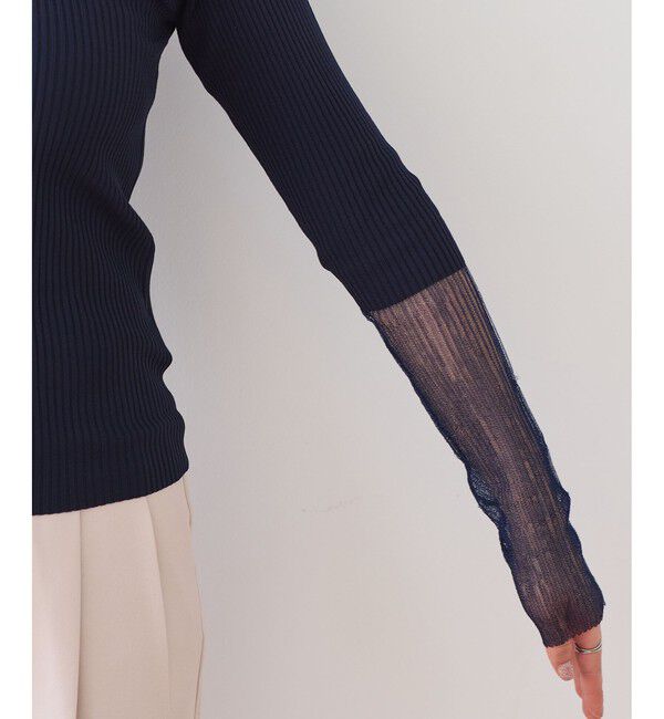 VIS「【WEB限定】袖シアー切り替えリブニットプルオーバー」|ニット・セーター|