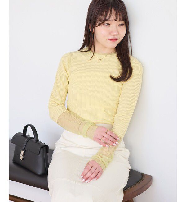 VIS「【WEB限定】袖シアー切り替えリブニットプルオーバー」|ニット・セーター|