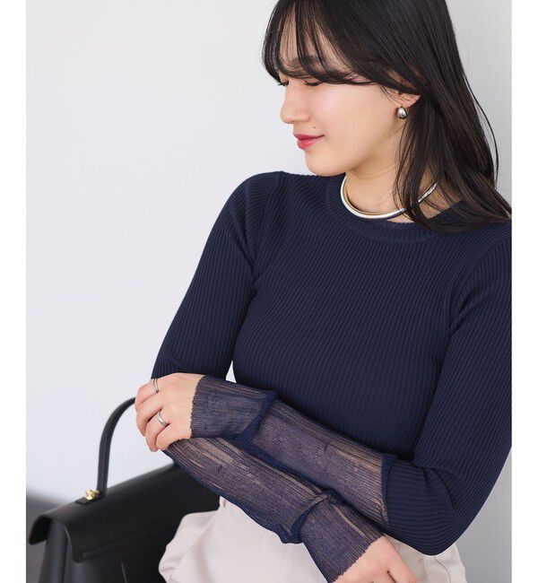 VIS「【WEB限定】袖シアー切り替えリブニットプルオーバー」|ニット・セーター|